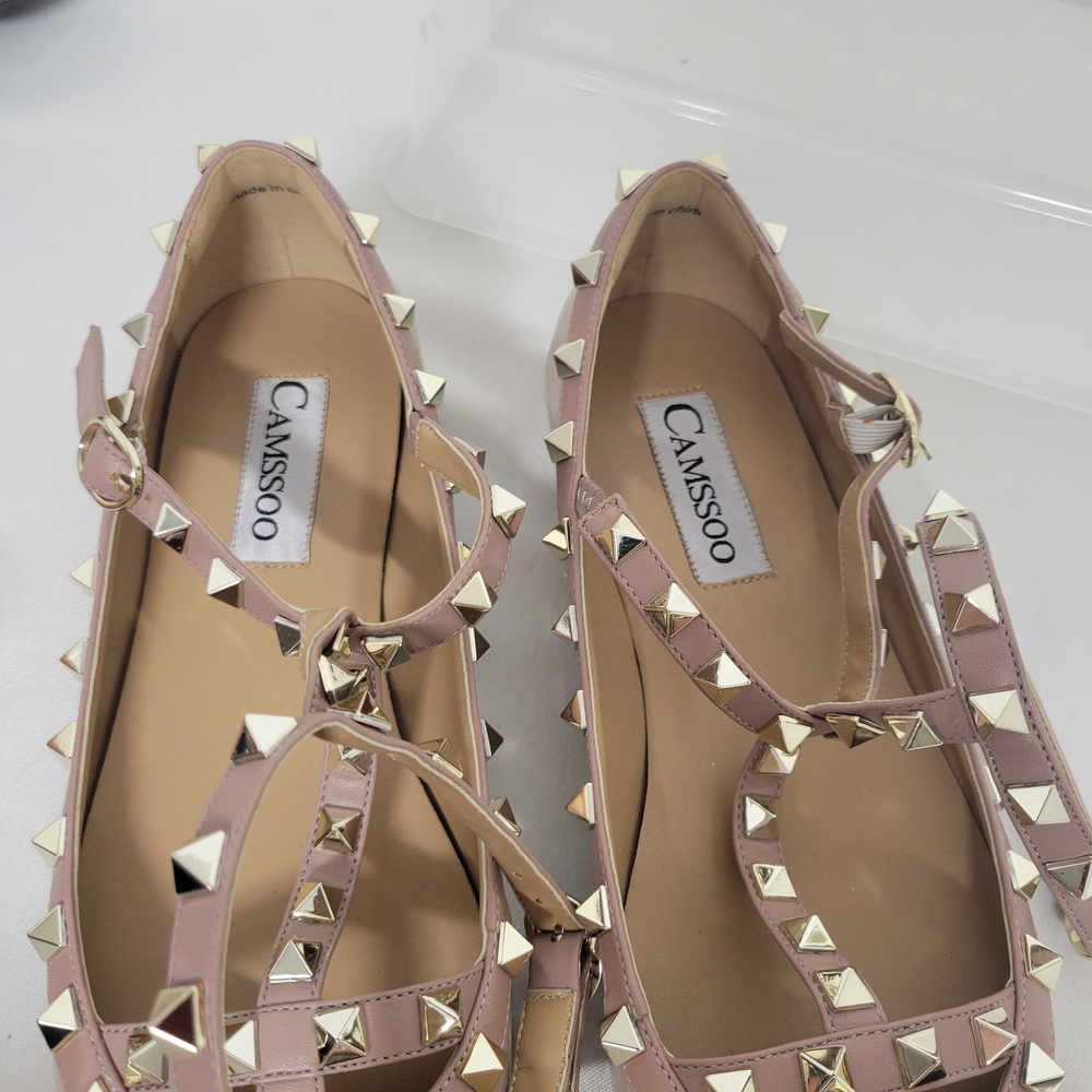 Camssoo Rock Studded Mauve Flats with Ankle Strap - Picture 8 of 11